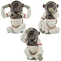 DRW Set de 3 Figuras de Monos Astronautas de Ver- Oír y Callas de Resina en Blanco 22-5x14-5x24cm- 18x16x23-5cm y 16-5cm